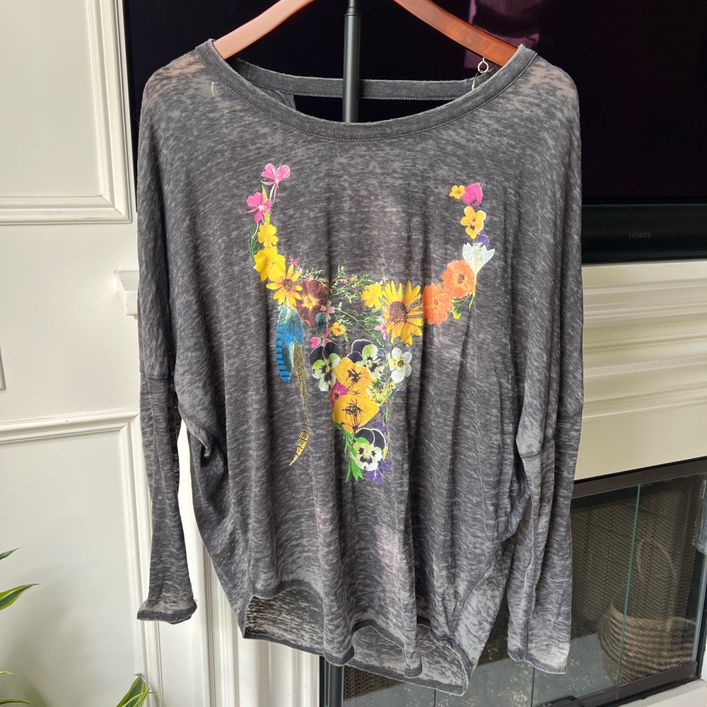 Charcoal Floral Graphic Long Sleeve Top
